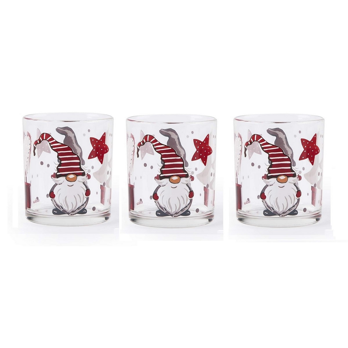 Christmas decorated glass water GNOMO set 3 pieces 64277